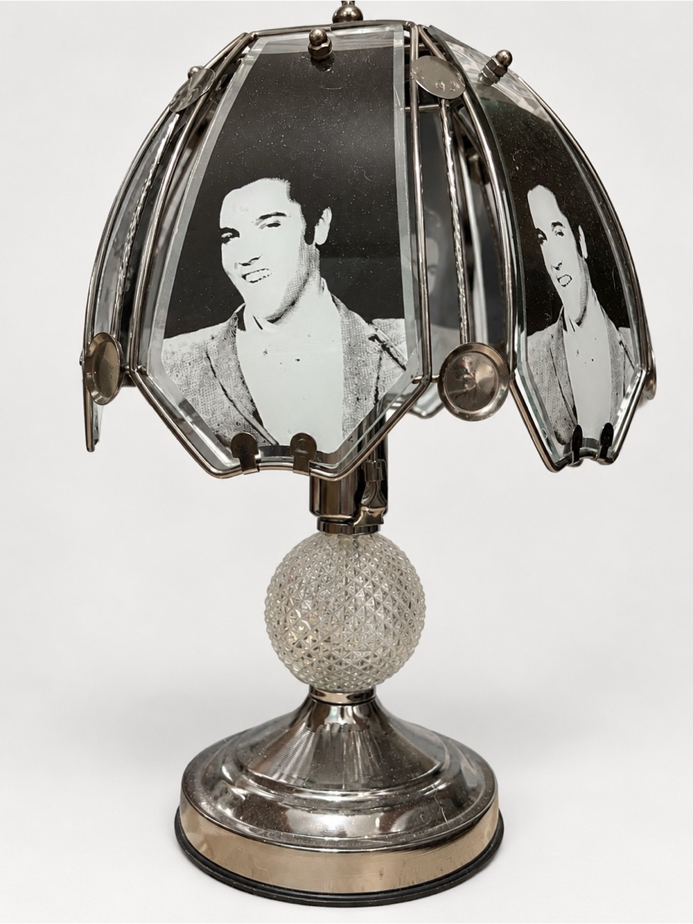 Vintage Elvis Presley Touch Lamp Glass Panel Chrome Table Lamp